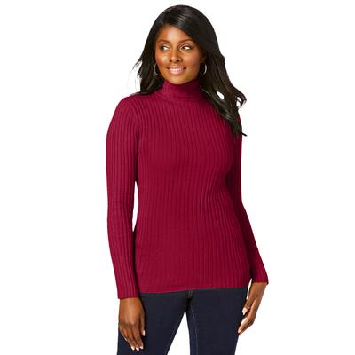 Plus Size Women's Ribbed Cotton Turtleneck Sweater by Jessica London in Rich Burgundy (Size 38/40) Sweater 100% Cotton