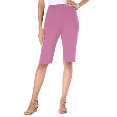 Plus Size Women's Soft Knit Bermuda Short by Roaman's in Mauve Orchid (Size L) Pull On Elastic Waist