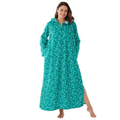 Plus Size Women's Long Hooded Fleece Sweatshirt Robe by Dreams & Co. in Waterfall Hearts (Size 5X)