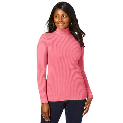 Plus Size Women's Ribbed Cotton Turtleneck Sweater by Jessica London in Tea Rose (Size 12) Sweater 100% Cotton