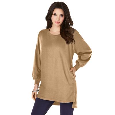 Plus Size Women's Blouson Sleeve High Low Sweatshirt by Roaman's in Soft Camel (Size 30/32)