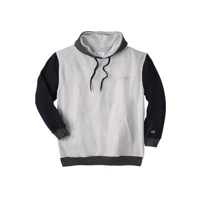 Men's Big & Tall Colorblock Tonal Script Hoodie by Champion in Heather Grey Navy Charcoal (Size 3XL)