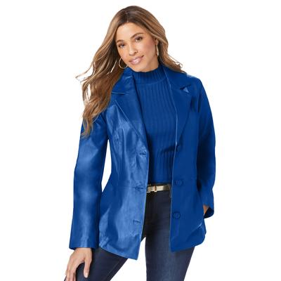 Plus Size Women's Leather Blazer by Jessica London in Dark Sapphire (Size 18 W)