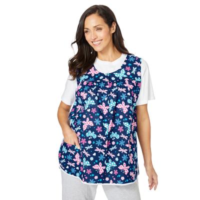 Plus Size Women's Snap-Front Apron by Only Necessities in Evening Blue Butterflies (Size 26/28)