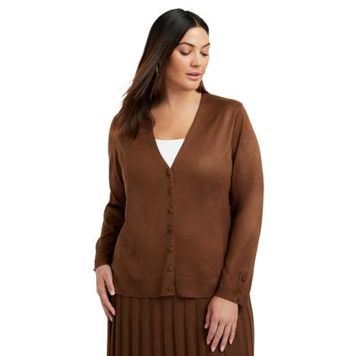 Plus Size Women's Button-Sleeve Cardigan by June+Vie in Cocoa Brown (Size 22/24)