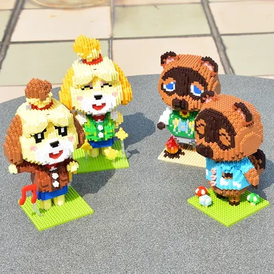 1224pcs+ Animal Raccoon Tom Nook Isabelle Crossing Game Building Blocks 3D Model DIY Mini Diamond