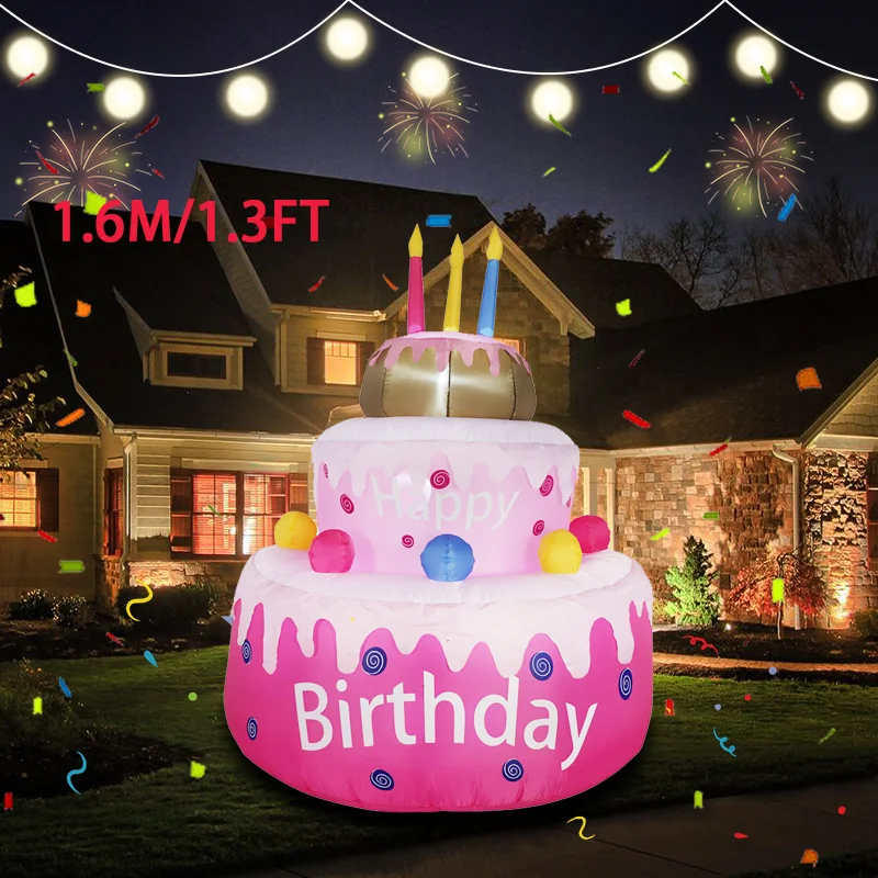 1,6 m Geburtstag Kuchen Aufblasbare Spielzeug Luft Modell Ballon Rosa Geburtstag Kuchen Led Leuchtende Dekoration Requisiten Feiern Jahrestag Spielzeug