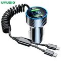 Adattatore per caricabatteria per telefono da auto USB con cavo retrattile Monitor di tensione LED 4 in 1 ricarica super veloce per iPhone Samsung Huawei