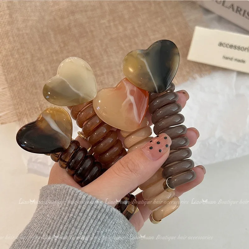 Elastische Spirale Telefon Draht Haarband Liebe Pferdeschwänze Geflecht Kopf Gummi Korea Mädchen Herz Haar Krawatte Frauen Temperament Zubehör Image