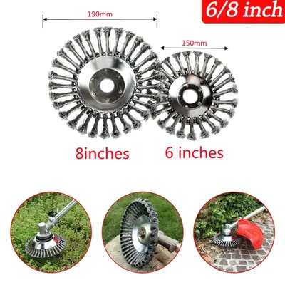 Upgrade 6/8 Inch Weed Brush Cutter Head Lawn Mower Universal Grass Trimmer Head Steel Wire Wheel