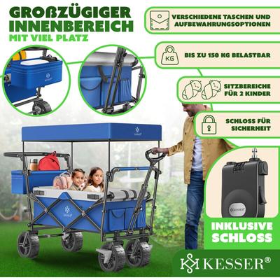 KESSER® Bollerwagen faltbar GT9000 mit Dach Handwagen Transportwagen inkl. 2x 3-Punkt Gurtsystem Image