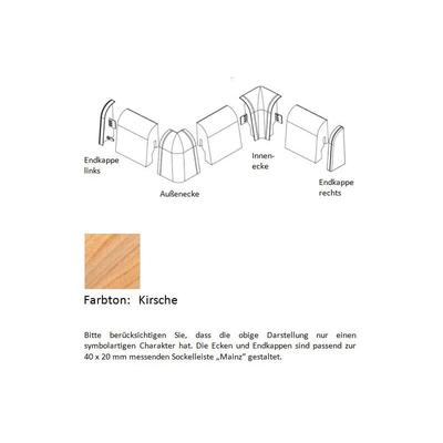 Endkappen und Ecken für MDF-Sockelleiste 40x20 mm - Kirsche