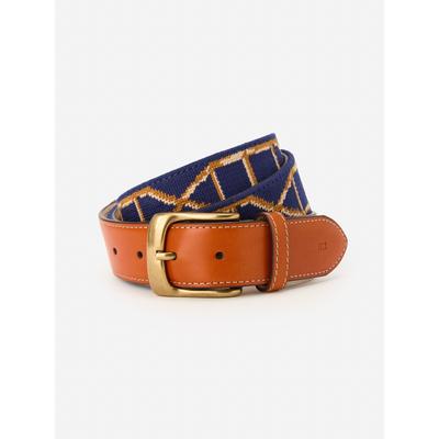 J.McLaughlin Men's Needlepoint Belt in Bamboo Navy, Size 34 | Cotton/Leather