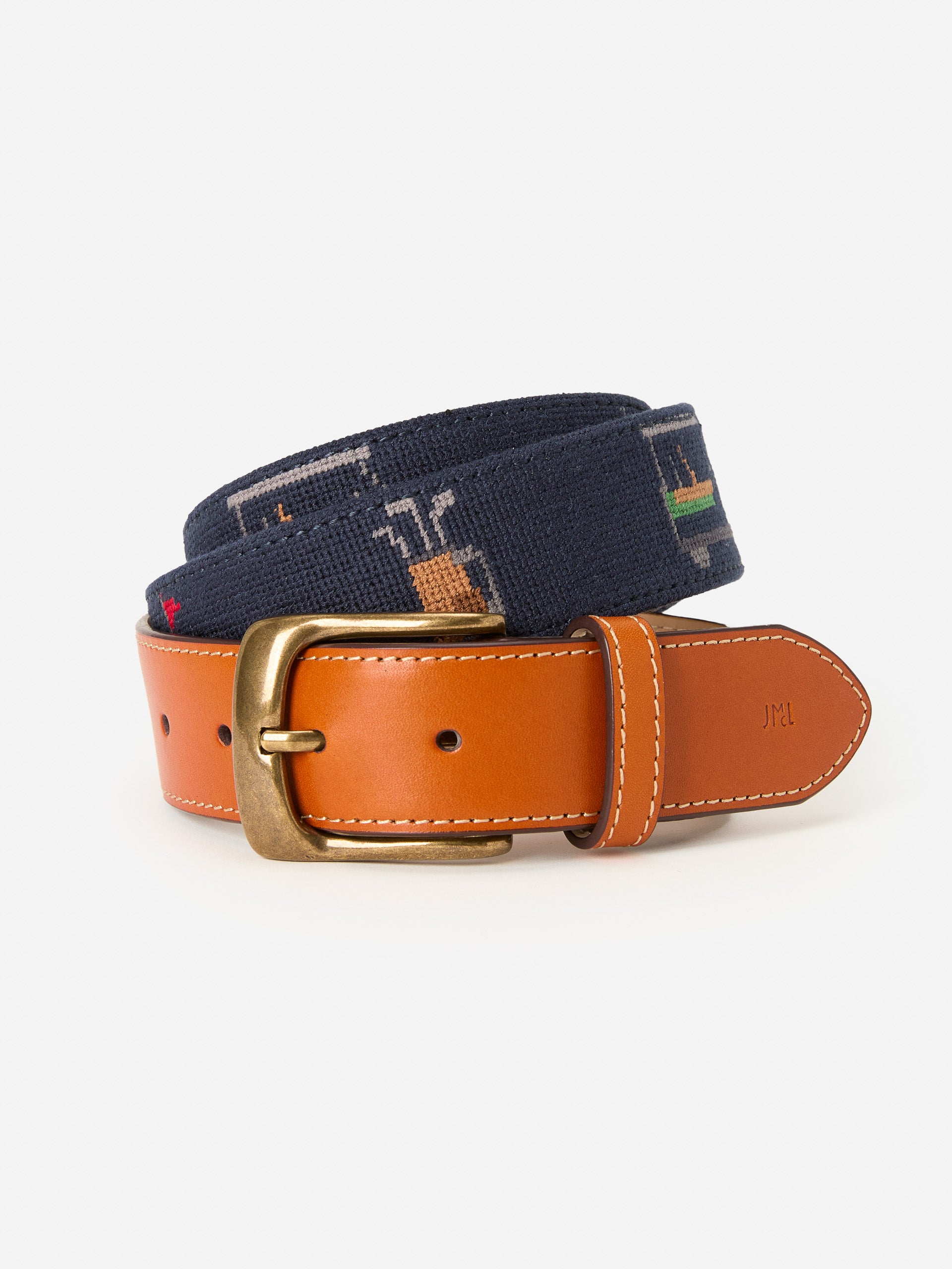 J.McLaughlin Men's Needlepoint Belt in Golf Navy, Size 34 | Cotton/Leather