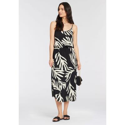 Sommerkleid LAURA SCOTT, Damen, Gr. 34, N-Gr, beige (schwarz, creme), Single Jersey, Obermaterial: 95% Viskose, 5% Elasthan, mehrfarbig, bedruckt, gemustert, feminin, figurumspielend lang, Rundhals, Kleider, mit femininem Allover-Print Image
