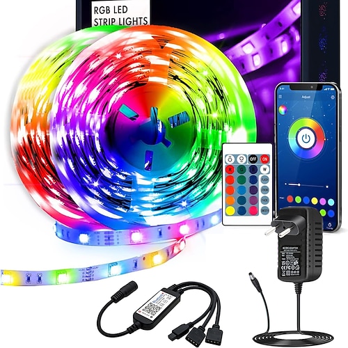 LED-Lichtstreifen-Set, 5–20 m, intelligente Bluetooth-App-Steuerung, RGB-Musik, synchronisierter Farbwechsel mit zeitgesteuerter DIY-Schlafzimmerdekoration für Feiertagspartys, Schlafzimmer, Kinderzimmerdekoration Image