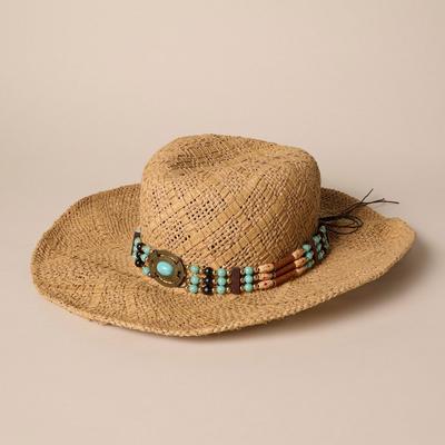 Lucky Brand Cowboy Hat With Turquoise Beading - Women's Accessories Hat in Natural