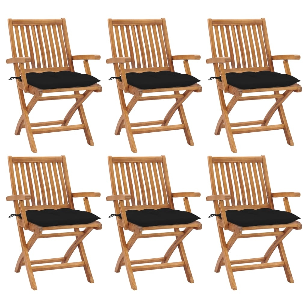 vidaXL Klappbare Gartenstühle mit Kissen 6 Stk. Massivholz Teak Image