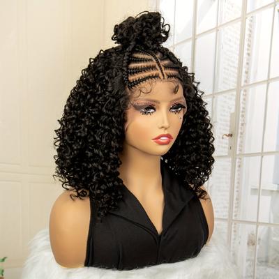13*4 Lace Full Wig Braided Synthetic Wig Black Grey Shoulder Length Braided Wig - Natural Looking And Elegant For Women Daily Use
