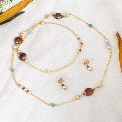 '14k Gold-Plated Cultured Pearl and Apatite Jewelry Set'