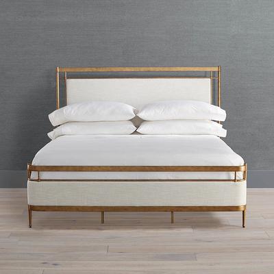 Angelina Bed - Antiqued Textured Brass, Flax Linen Performance, Queen - Frontgate