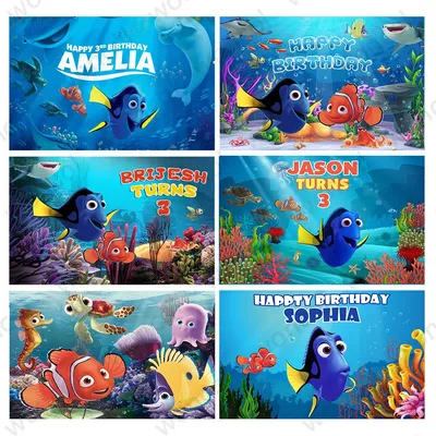 Finding Nemo Marlin Bruce Dory Backdrop Child Birthday Baby Shower Banner Personalized Canvas