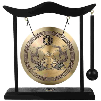 Gong Ornament Handicraft Office Decor Desk with Mallet Decoration Home Vintage Ornaments