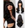 Synthetic Wig Body Wave Neat Bang Wig 24 inch Black Synthetic Hair Women's Black