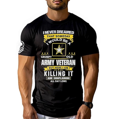 Veterans Day Herren Patriot Patriotischer Veteran Soldat Armee T-Shirt Tee Oberteil 100% Baumwolle Kurzarm Grafikshirt Schwarz Bequemes Tee Straße Feiertagsmode Designer Image