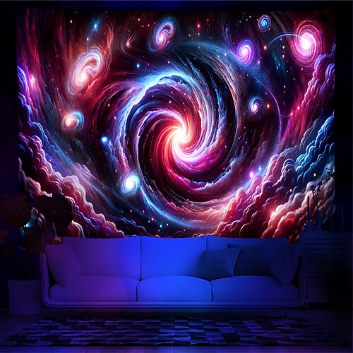 Schwarzlicht Wandteppich UV reaktiv im Dunkeln leuchtend Party Neon Weltraum Universum Natur psychedelisch trippig neblig hängender Wandteppich Wandbild für Wohnzimmer Schlafzimmer Image