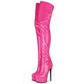 WECCTYA Womens Fetish Mens Thigh High Over The Knee Stretch Leather Boot Shoes Size 34-45 (Rose Red 38 EU)