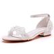FGRID Women Chunky Low Heels Wedding Sandals, Sexy Peep Toe White Lace Floral Flats Bridal Sandals, Summer Satin Ankle Buckle Dolly Dress Sandals,Ivory,3 UK