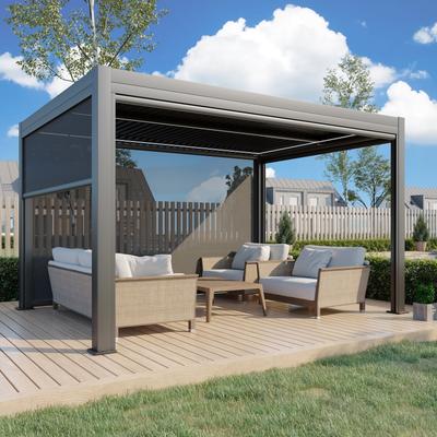 EROMMY Outdoor Louvered Pergola Gazebo with Adjustable Aluminum Rainproof Roof and Pull-Down Screen