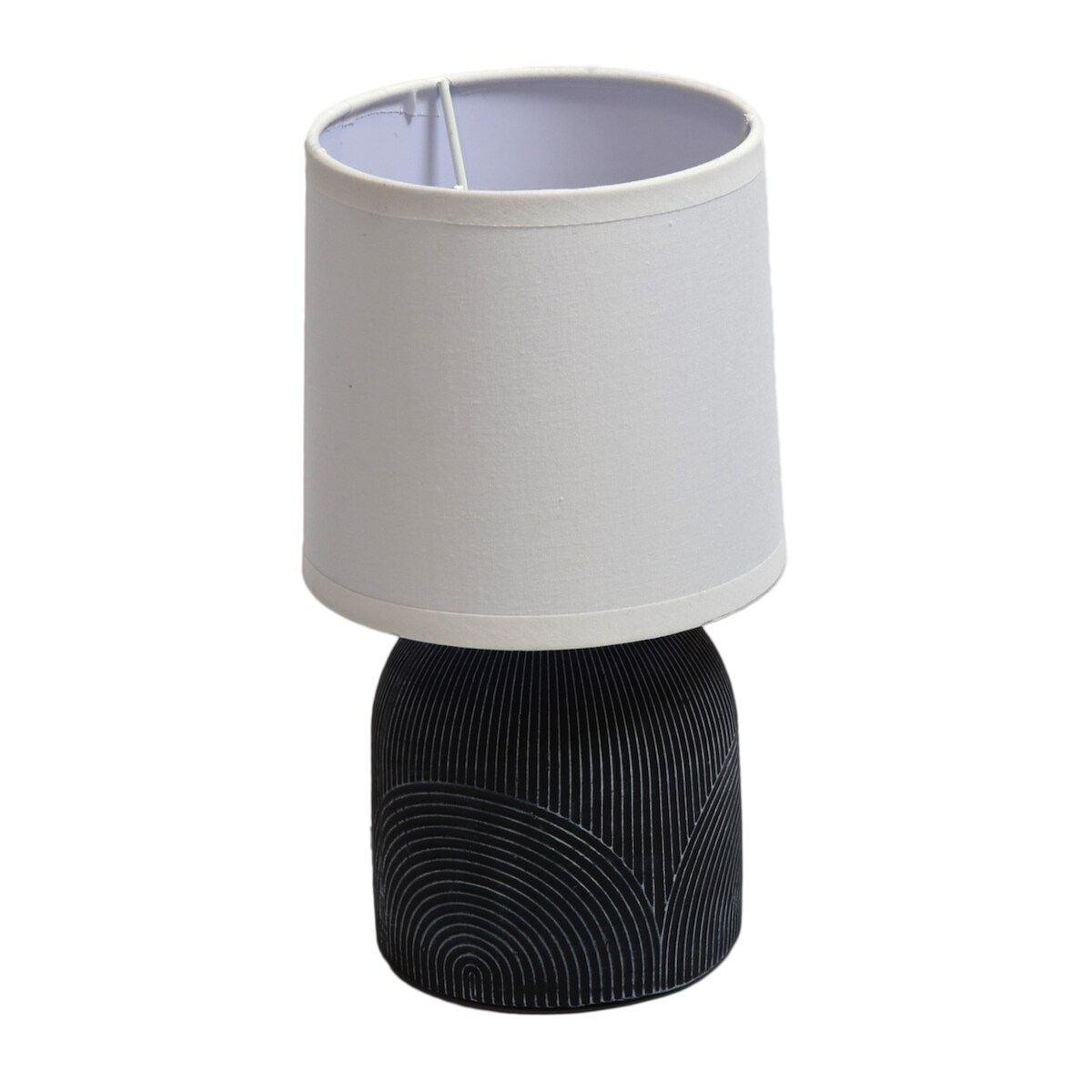 B&S Nachttischleuchte Keramik mit Stoffschirm Rund E14 Höhe 22 cm schwarz Image