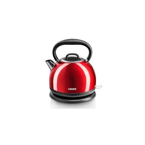 Wasserkocher haeger red cherry 2200w 1.7l kabelloses system edelstahlgehäuse und verdecktes heizelement 360º drehbarer sockel