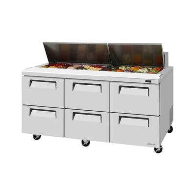 Turbo Air TST-72SD-D6-N 72 5/8" Super Deluxe Mega Top Sandwich/Salad Prep Table w/ Refrigerated Base, 115v, Stainless Steel