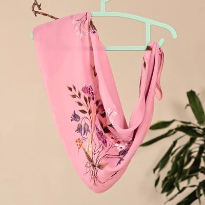 'Floral Hand-Painted 100% Silk Scarf in a Pink Base Hue'