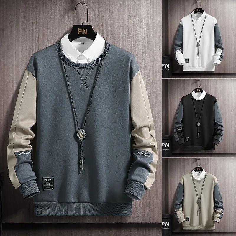 Langarm Hoodies Männer Kleidung Mode Lässig Pullover Rundhals Herbst Straße Übergroßen Männlichen Sportswear Hoodies Pachwork Image