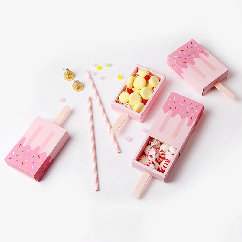 10/50pc niedlichen Cartoon Eis Geschenk boxen blau rosa Hochzeit Verlobung Süßigkeiten Verpackung Box Geburtstags feier Versammlungen DIY Geschenk box Image