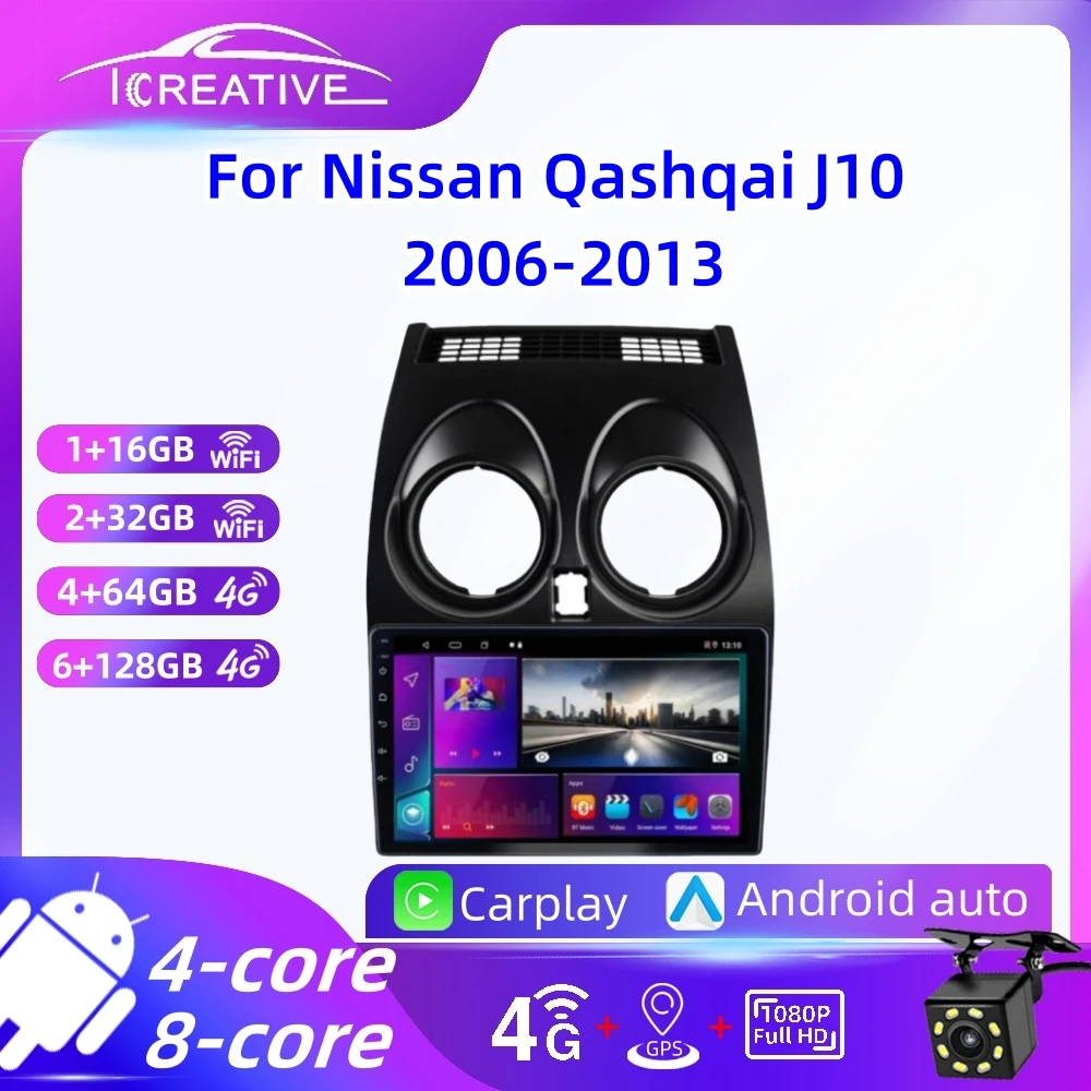 Auto Radio Android Für Nissan Qashqai J10 2006-2013 Drahtlose Carplay Multimedia Video Player 2din Stereo Autoradio Navigation GPS Image