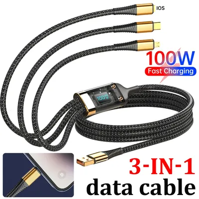 3 in 1 100W digitales transparentes Ladekabel Super schnell aufladen 3 in 1 Datenkabel geeignet für Image