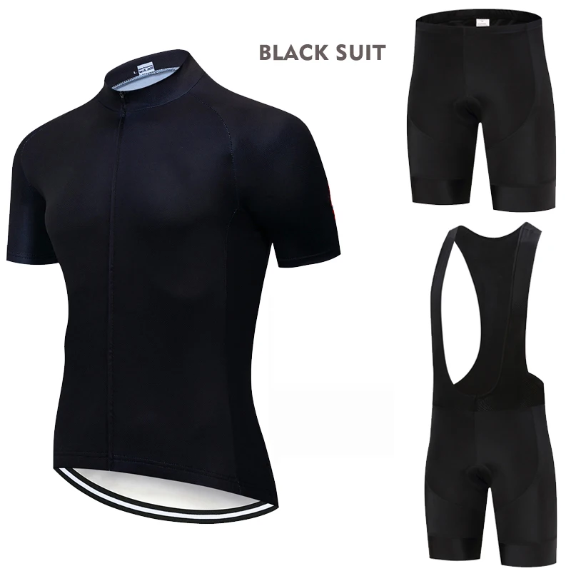 Maillot de cyclisme tout noir, ensemble court à bretelles, vêtements de vélo de montagne pour hommes, combinaison à manches courtes, uniforme d'entraînement de sport vtt, 2024