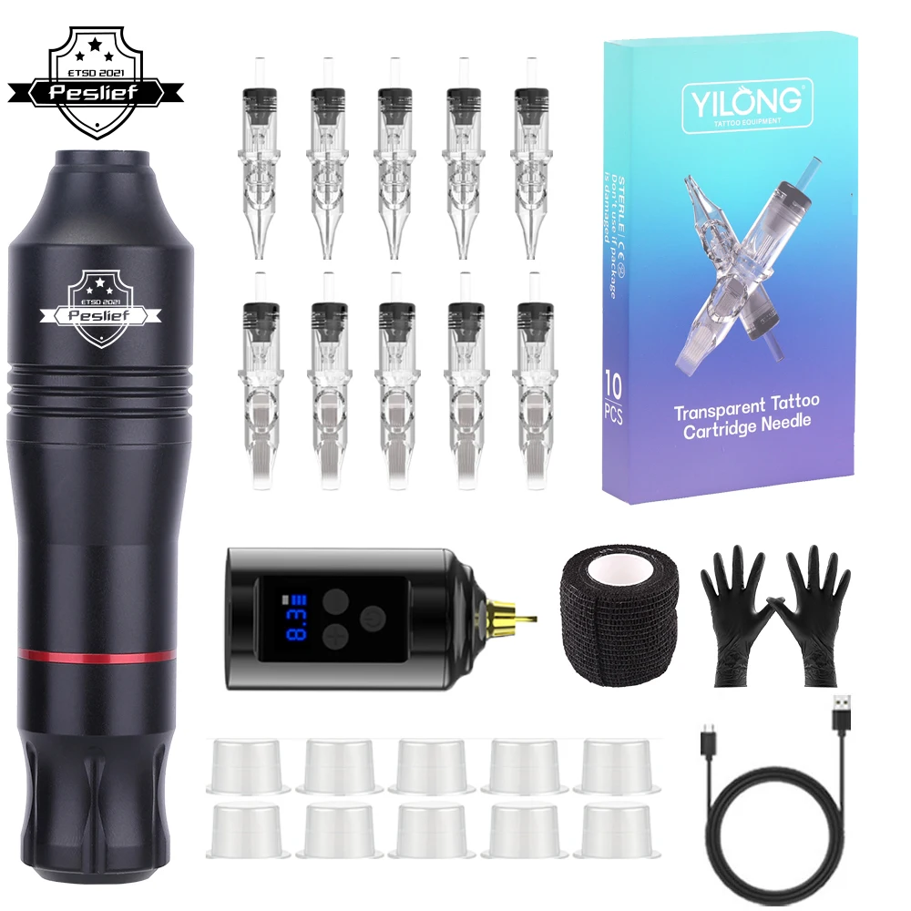 Wireless Tattoo Kit Rotary Tattoo Maschine Set mit 10PCS Tattoo Patrone Nadeln Permanent Make-Up Werkzeuge für Tattoo Künstler Image