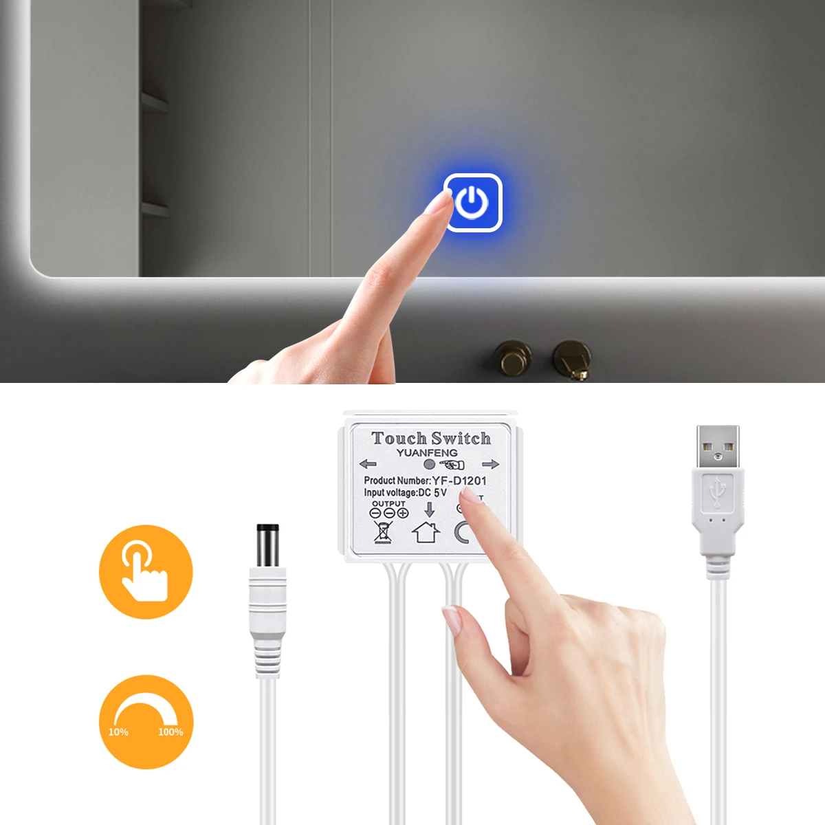 5V Versteckter Badezimmerspiegel Single Button Touch Dimmen Schalter LED Kosmetikspiegel Licht Touch Schalter Für USB LED Streifen Licht Ein Aus