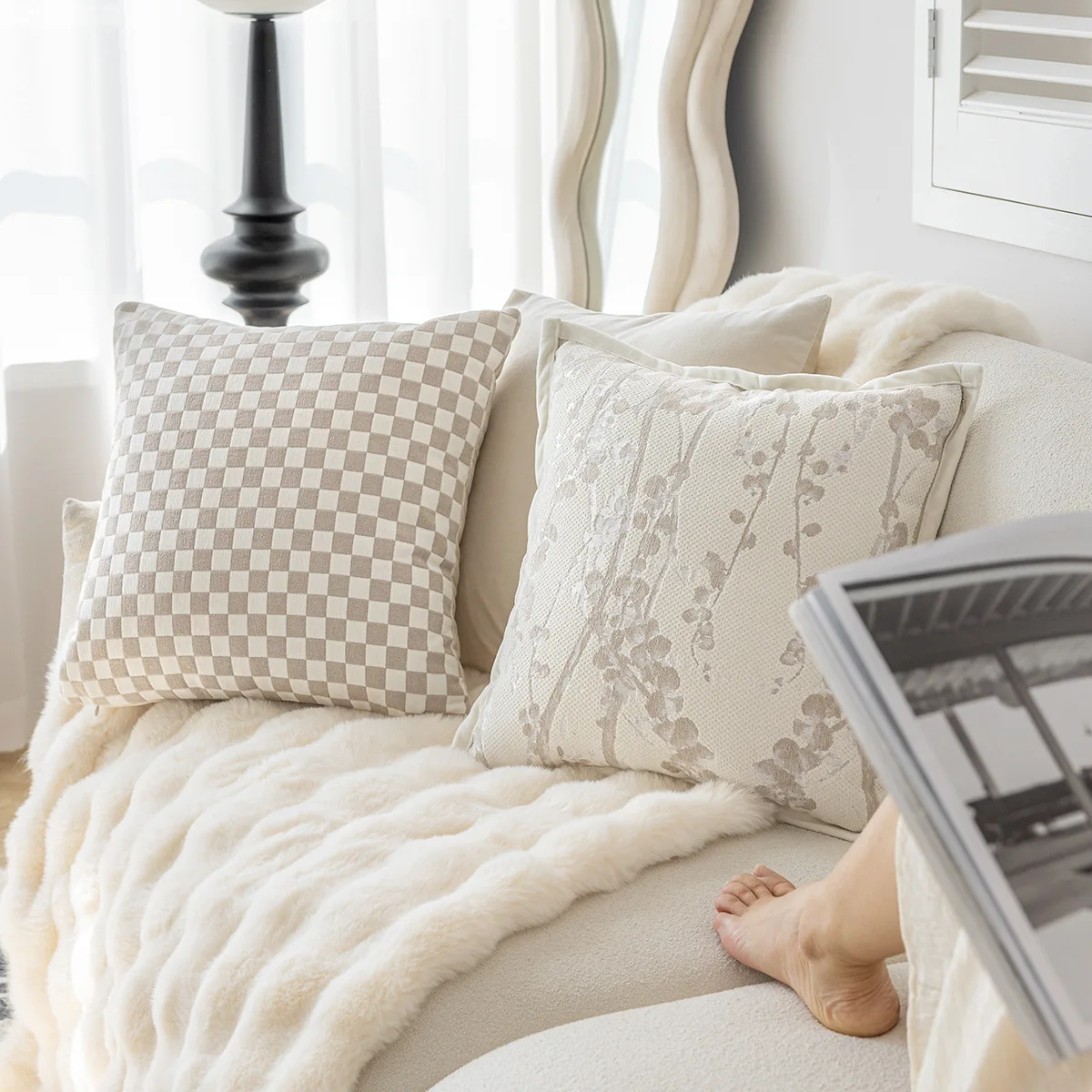 Französisch Creme Stil Kissen bezüge dekorative Ins Pflanze Jacquard Kissen bezug 45*45 Wohnkultur Wohnzimmer Dekoration Kissen bezüge Image