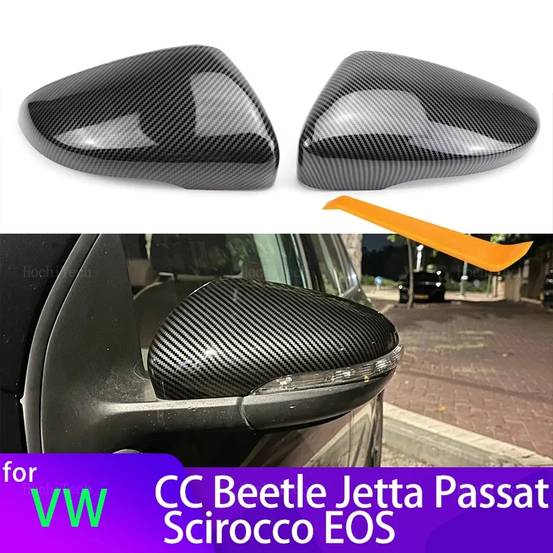 Hohe Qualität für Volkswagen VW Beetle CC Eos Passat Jetta Scirocco Vollständiger Ersatz aus Carbonfaser-Look, Spiegelabdeckung, Seitenkappen Image
