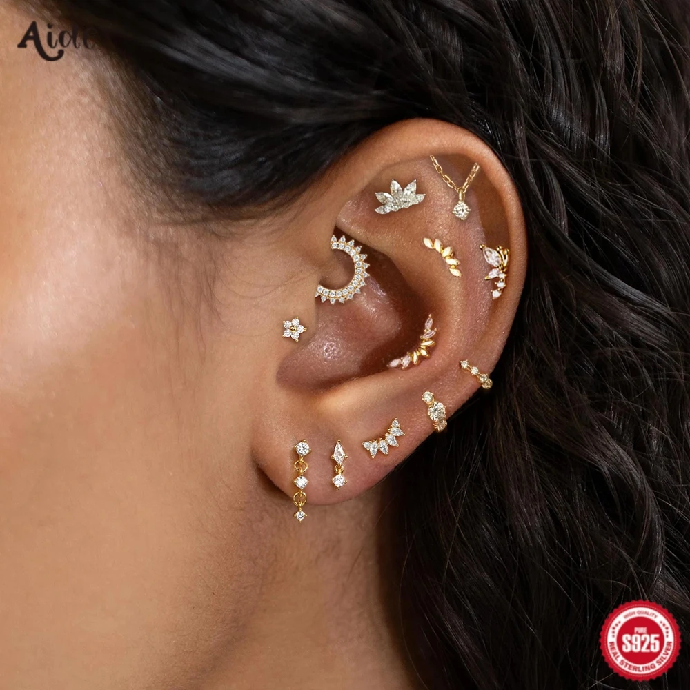 Aide 925 Sterling Silber 1pc Geometrie Multi Piercing Stud Ohrringe Für Frauen K Gold Einfache Elegante Quaste Schmuck Geschenk Pendiente