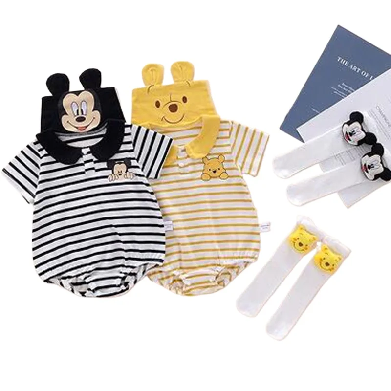 Ragazze neonato pagliaccetto calzini 2 pezzi vestiti Set neonati cartone animato topolino Winnie The Pooh tuta di cotone manica corta tuta