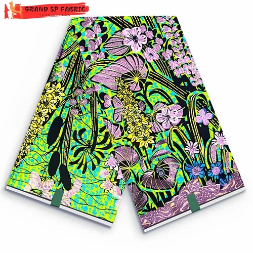 Grand Super 100% Cotton African Wax Fabric High Quality Wax Print Ankara Fabric For Sewing 6yards Women Fabric VLS2066