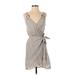 Promesa U.S.A. Casual Dress - Wrap Plunge Sleeveless: Gray Stripes Dresses - Women's Size Small